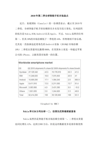 XXXX年第二季全球智能手机市场盘点