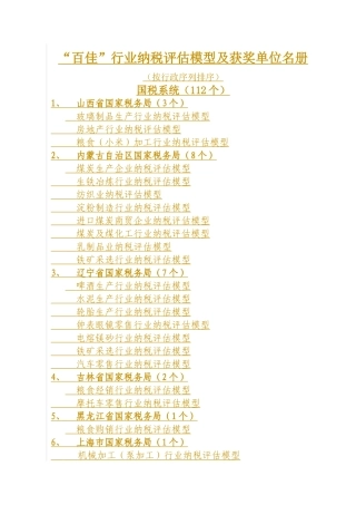 百佳行业纳税评估模型及获奖单位名册