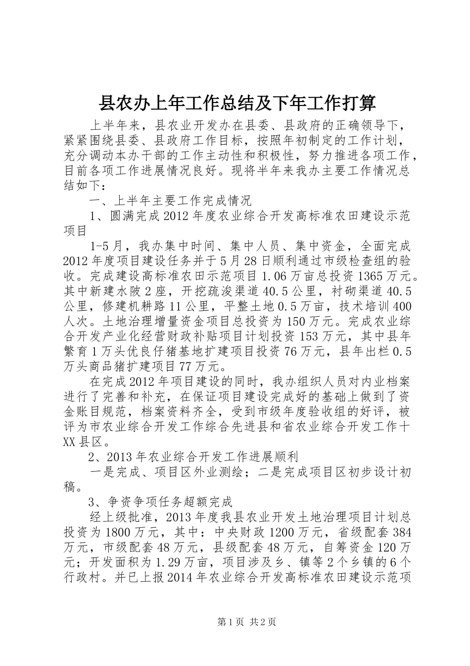 县农办上年工作总结及下年工作打算_第1页