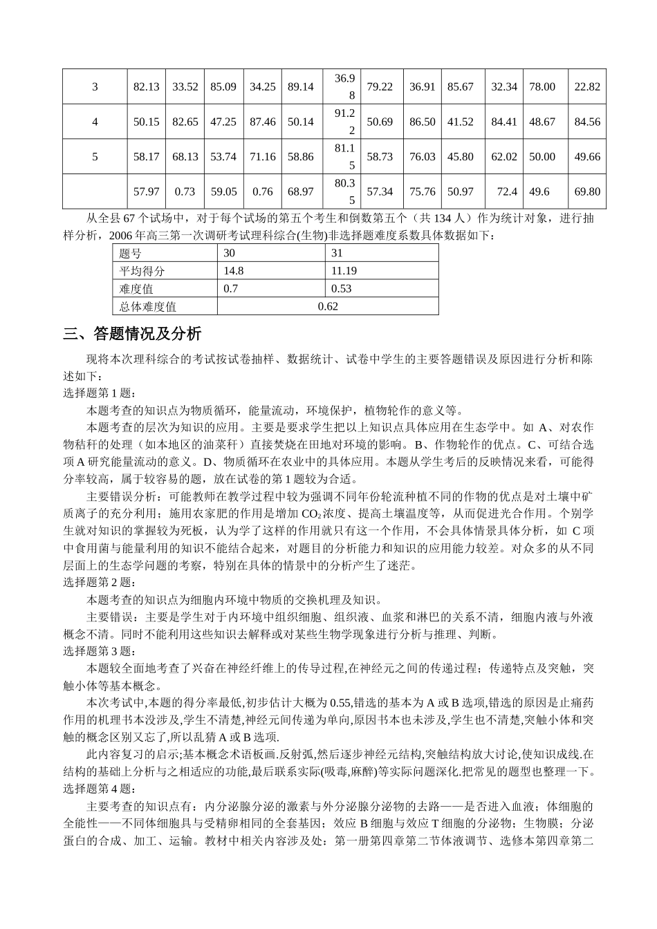 高三教学质量检测考试试卷分析报告_第2页