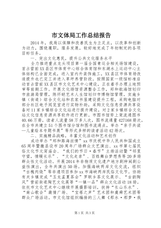 市文体局工作总结报告