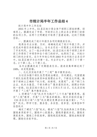 市统计局半年工作总结４