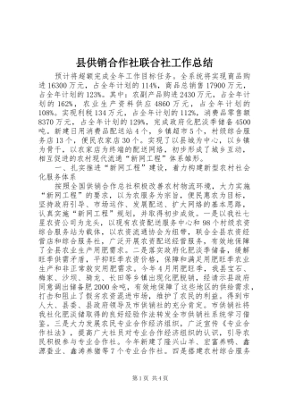 县供销合作社联合社工作总结