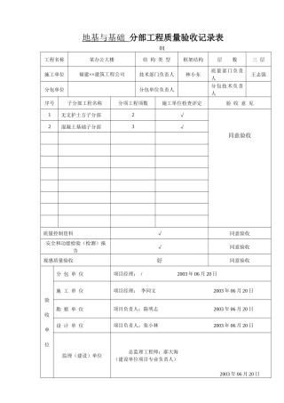 地基与基础分部工程质量验收记录表