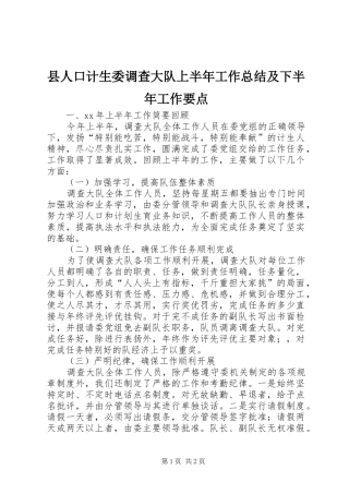 县人口计生委调查大队上半年工作总结及下半年工作要点