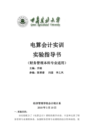 电算会计实训(配合授课)