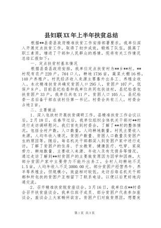 县妇联XX年上半年扶贫总结