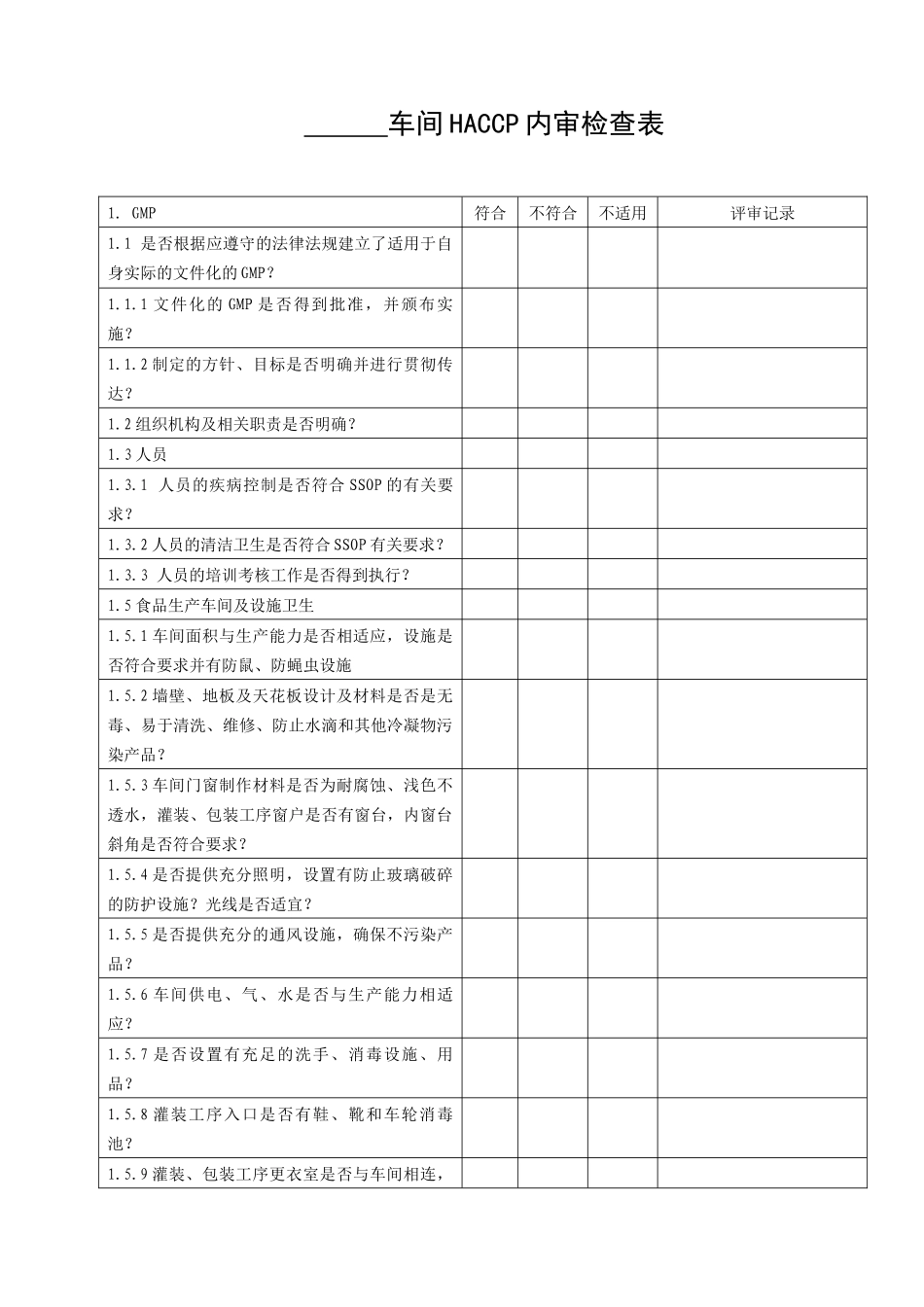 HACCP内审检查_第1页