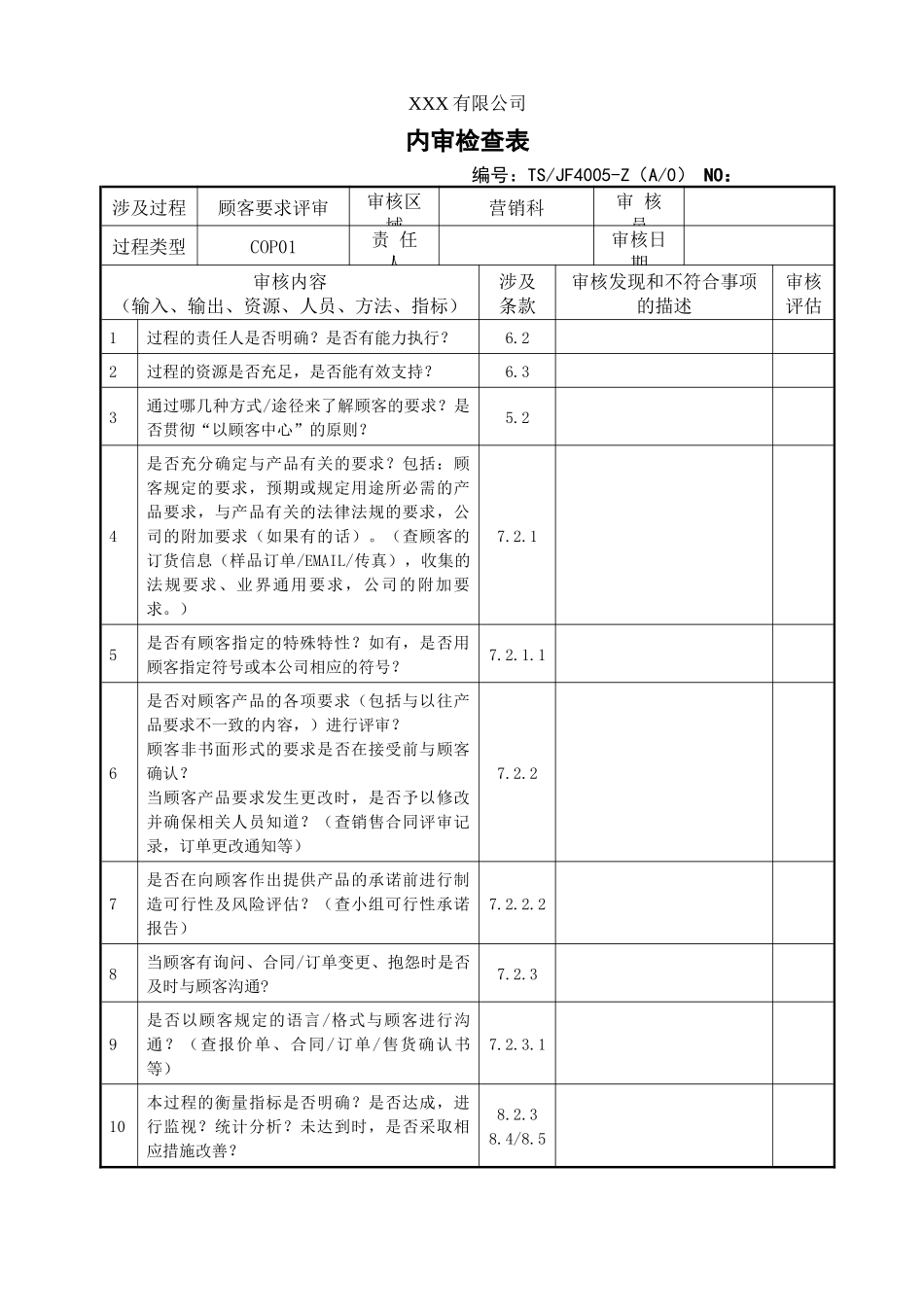TS16949过程内审检查表(26个问题清单)_第1页