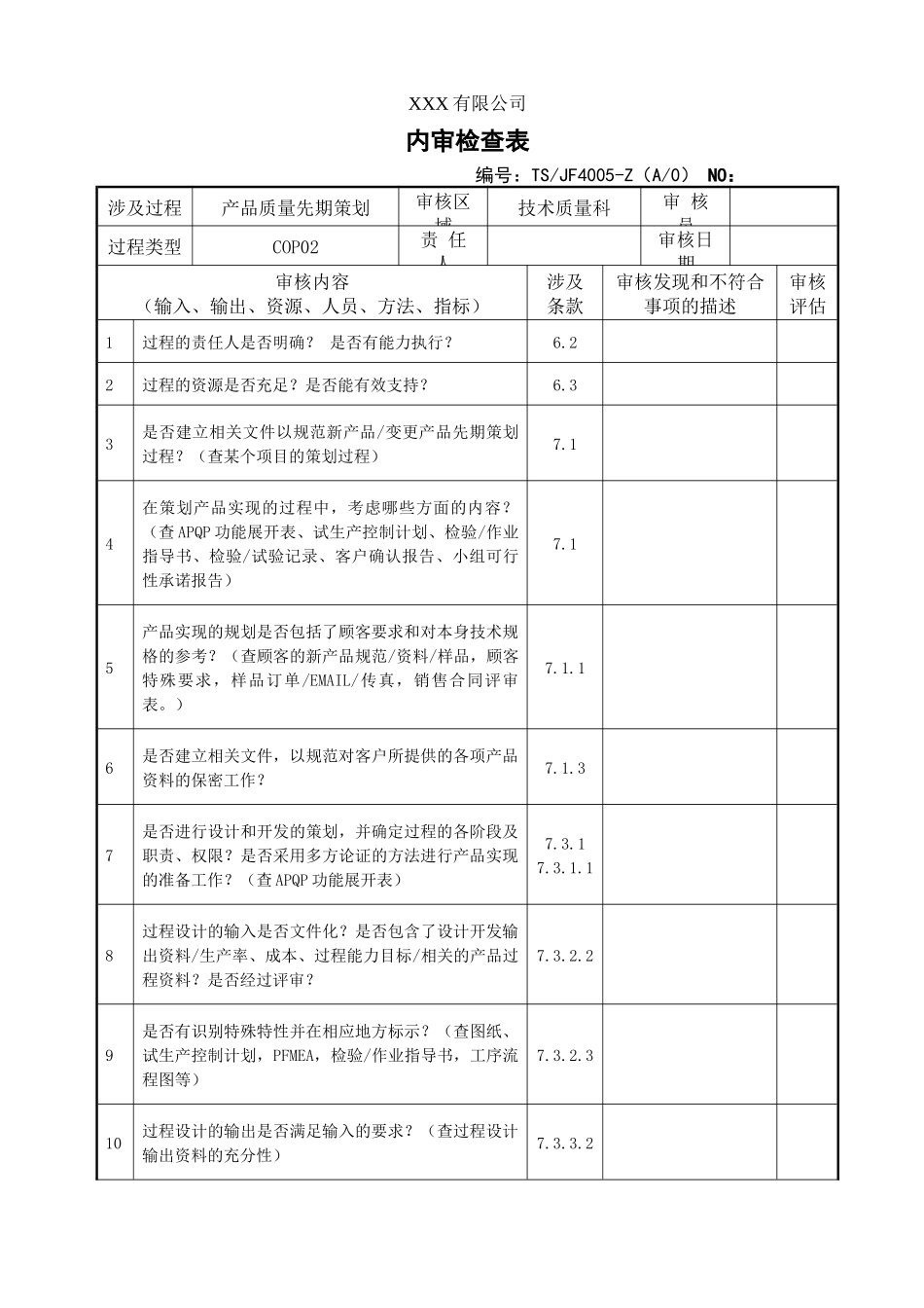 TS16949过程内审检查表(26个问题清单)_第2页