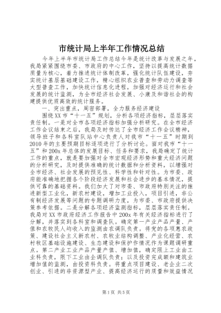市统计局上半年工作情况总结