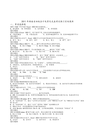 湖南省年度初级会计电算化练习系统题库