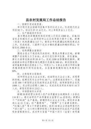 县农村发展局工作总结报告