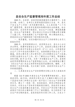 县安全生产监督管理局年度工作总结