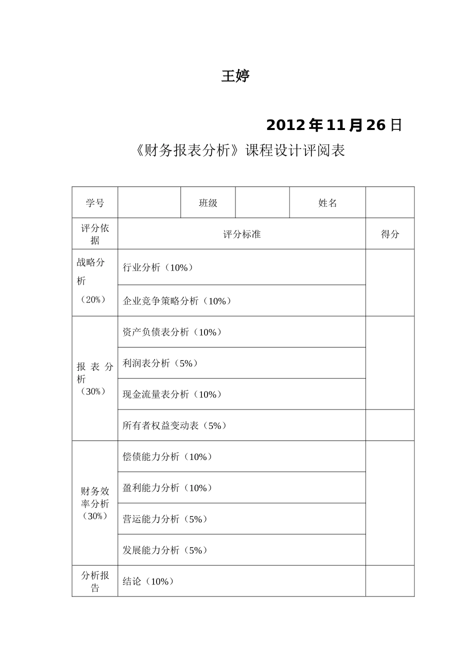 财务报表分析及管理知识课程设计_第2页