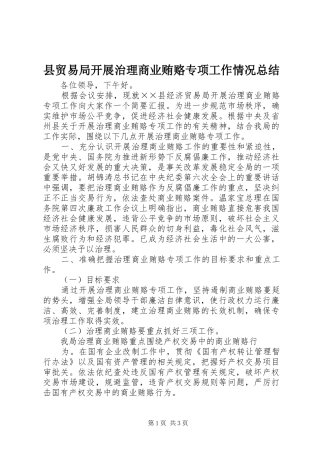 县贸易局开展治理商业贿赂专项工作情况总结