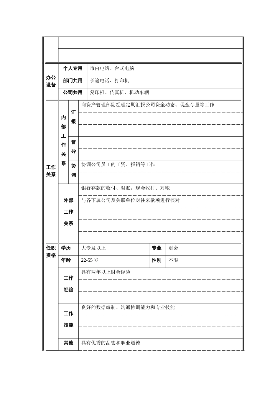出纳员职位说明书_第2页