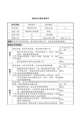 湖北新丰化纤公司财务审计部材料会计职务说明书