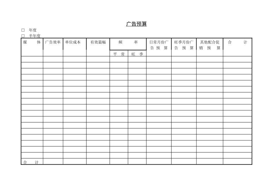 广告费用预算表_第1页