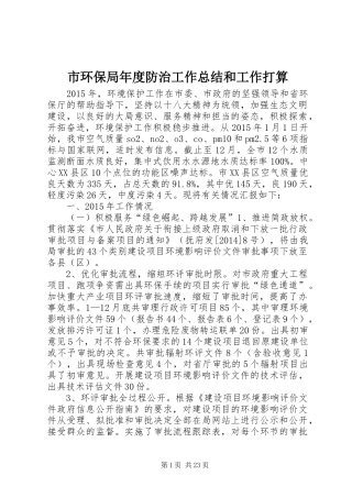 市环保局年度防治工作总结和工作打算