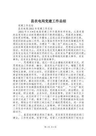 县农电局党建工作总结