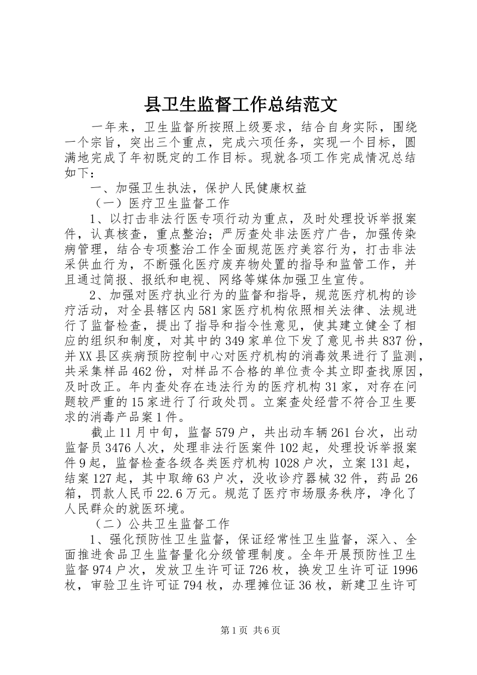 县卫生监督工作总结范文_第1页