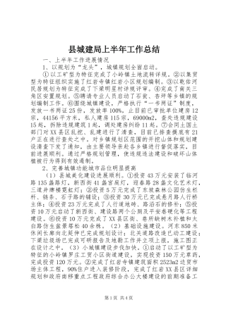 县城建局上半年工作总结
