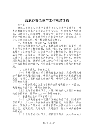 县农办安全生产工作总结3篇