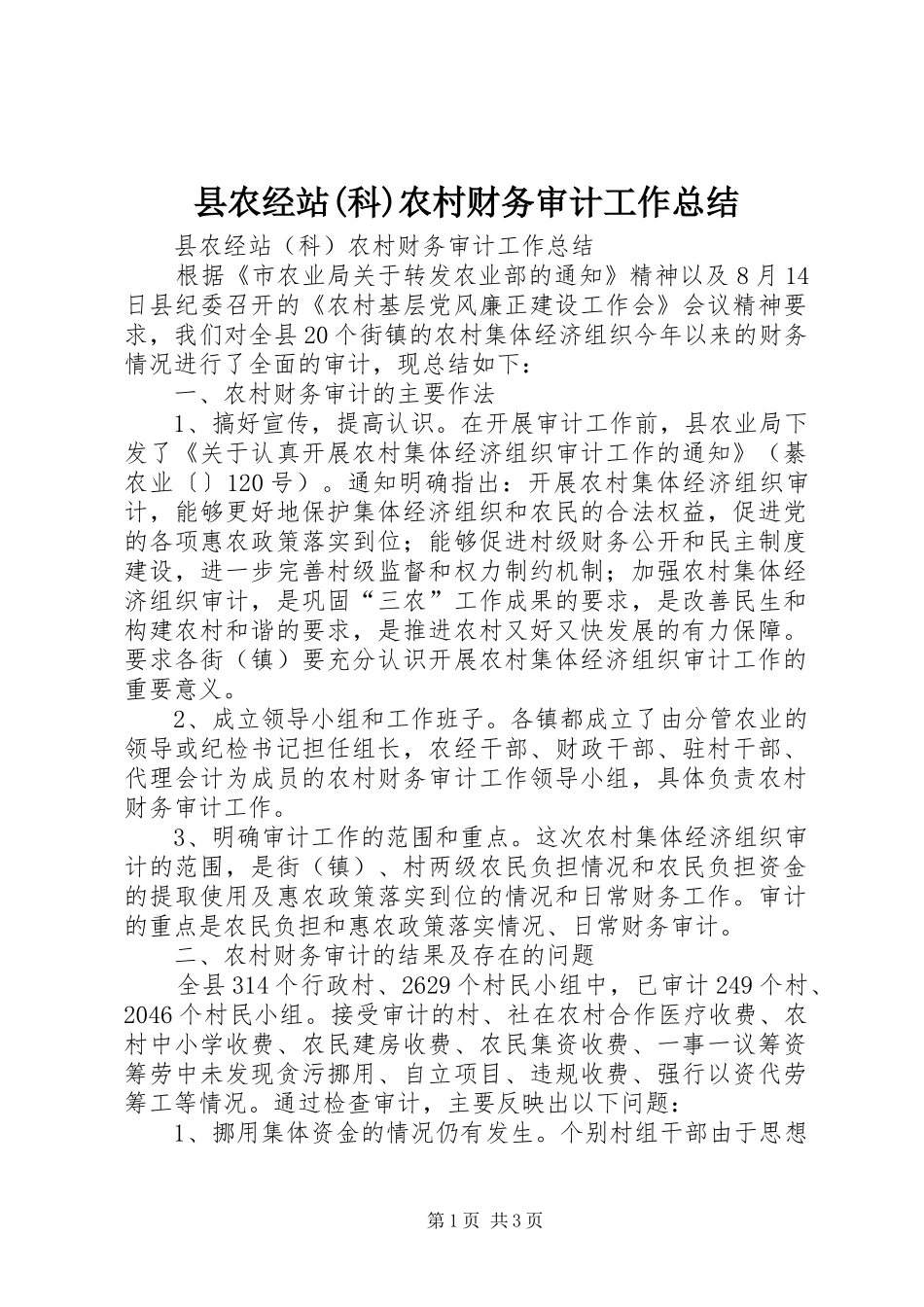 县农经站(科)农村财务审计工作总结_第1页