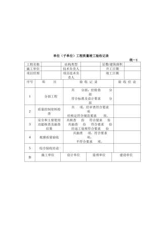 单位工程质量竣工验收记录表(doc 8页)