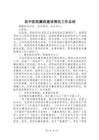 县中医院廉政建设情况工作总结