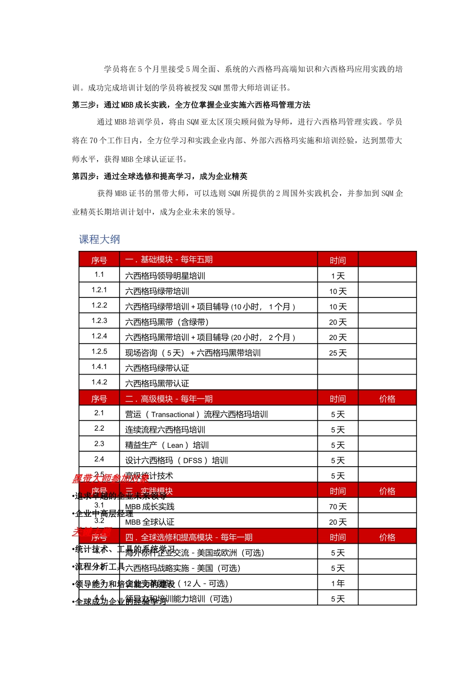 MBB课程大纲课程介绍黑带大师是使企业六西格玛内部化的关_第2页