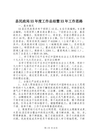 县民政局XX年度工作总结暨XX年工作思路