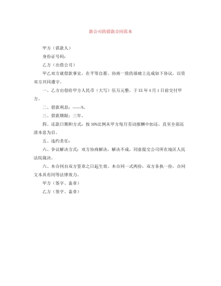 新公司的借款合同范本