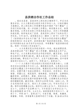 县供销合作社工作总结