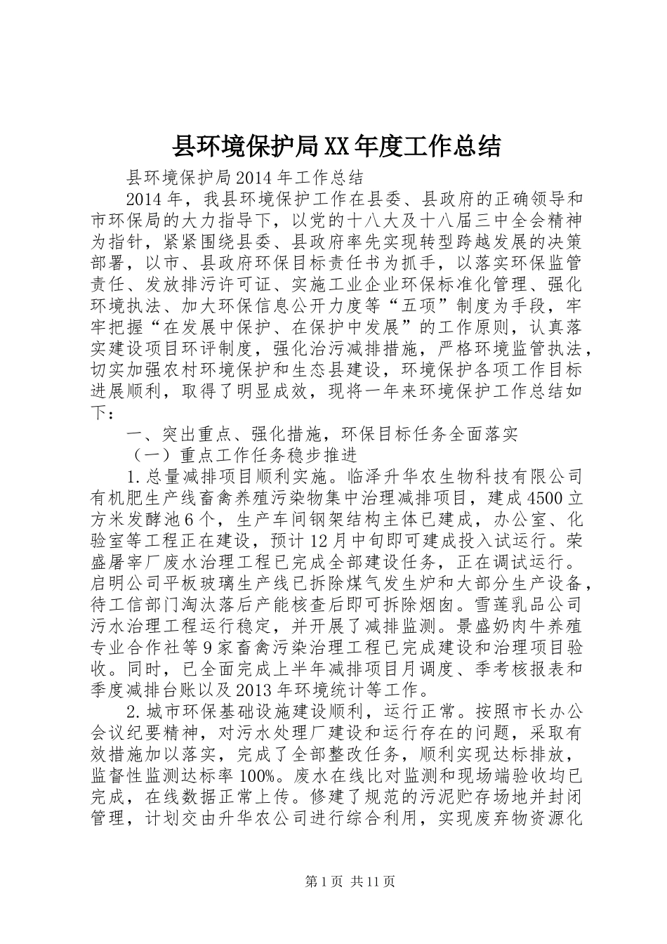 县环境保护局XX年度工作总结_第1页