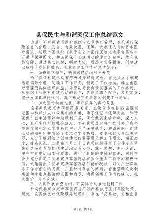 县保民生与和谐医保工作总结范文