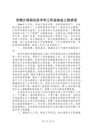 市统计局局长在半年工作总结会上的讲话
