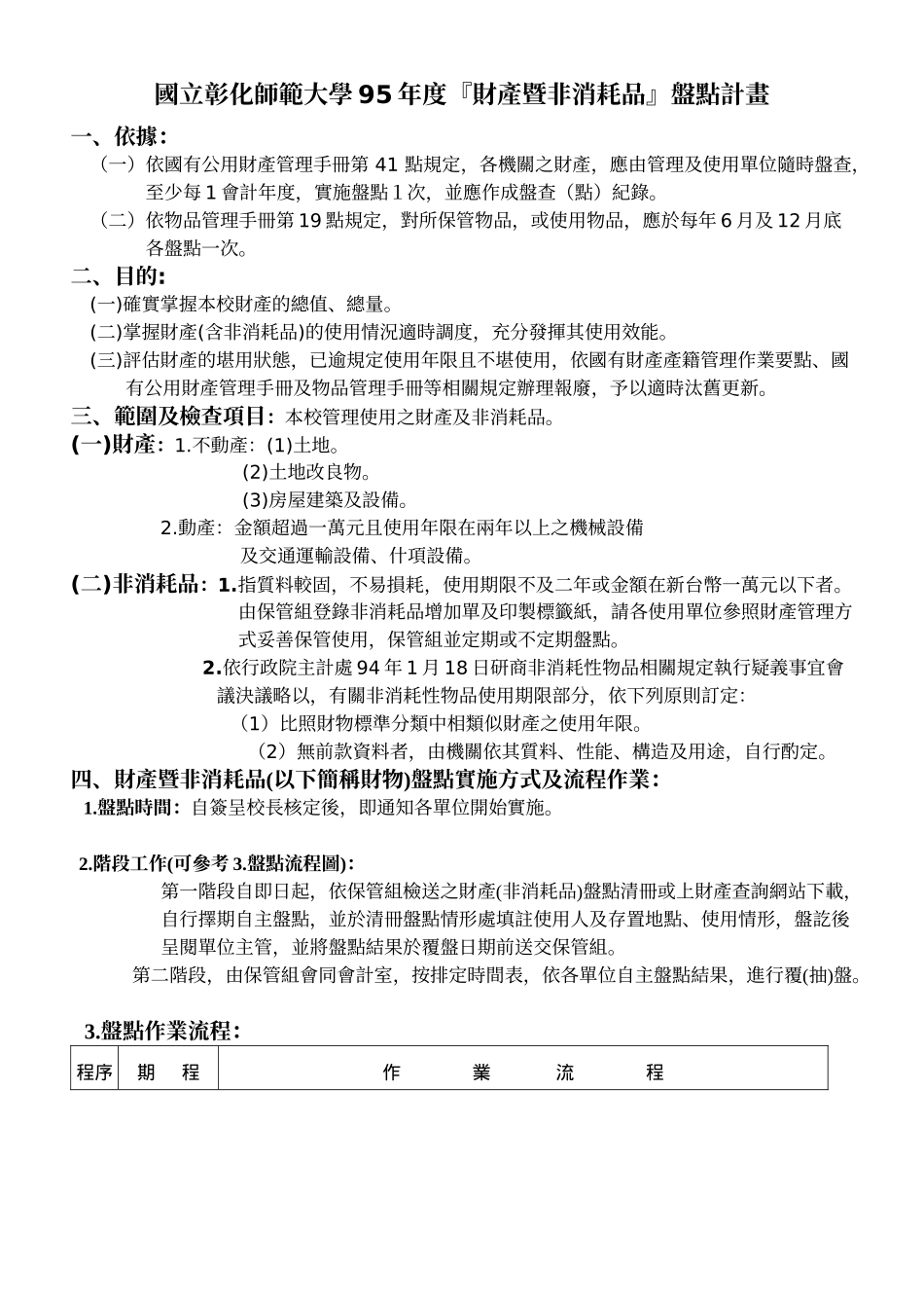 国立彰化师范大学95年度财产暨非消耗品盘点计画_第1页