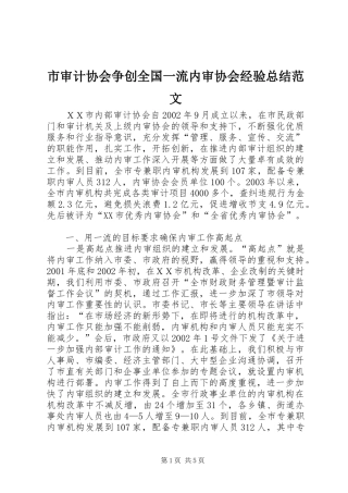 市审计协会争创全国一流内审协会经验总结范文