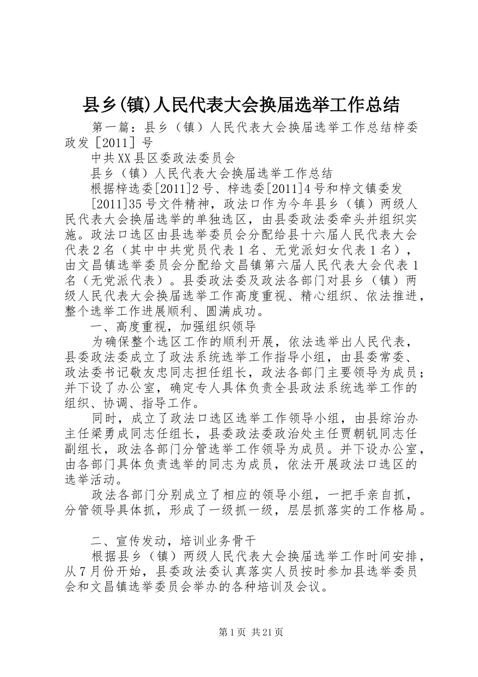 县乡(镇)人民代表大会换届选举工作总结_第1页