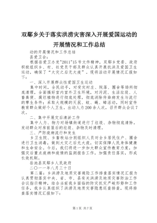 双鄢乡关于落实洪涝灾害深入开展爱国运动的开展情况和工作总结