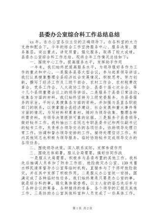县委办公室综合科工作总结总结