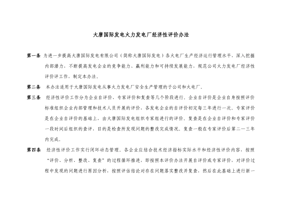 国际发电股份有限公司火力发电厂经济性评价办法_第1页