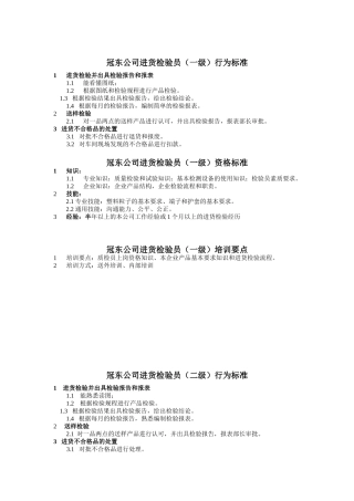 冠东公司进货检验员行为标准