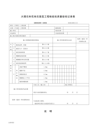 大理石和花岗石面层工程检验批质量验收记录表