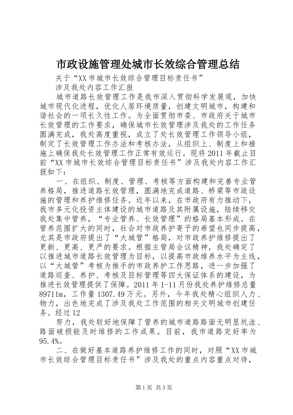 市政设施管理处城市长效综合管理总结_第1页