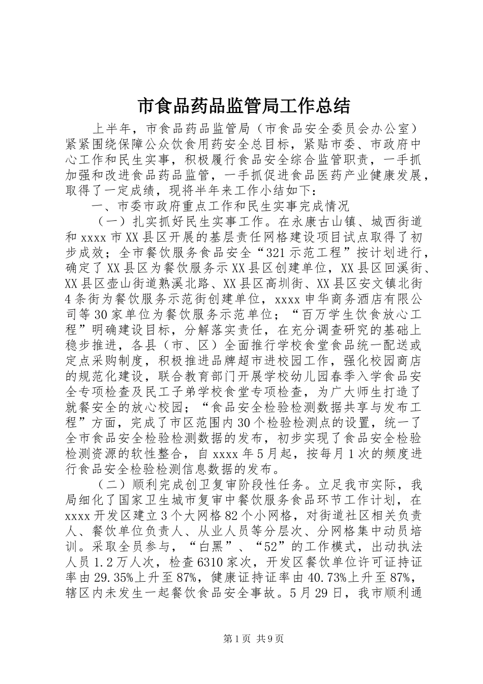 市食品药品监管局工作总结_第1页