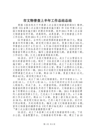 市文物普查上半年工作总结总结