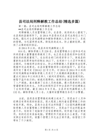 县司法局刑释解教工作总结(精选多篇)